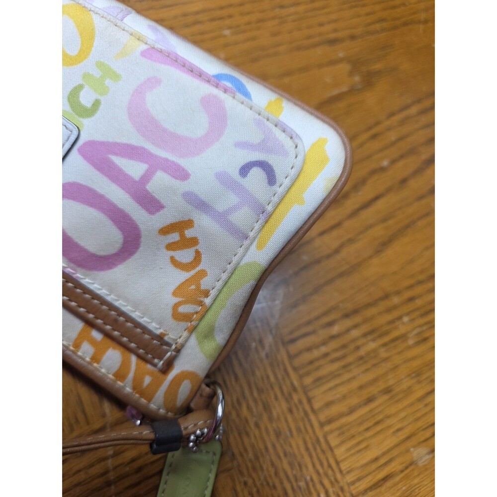 Coach Graffiti Wristlet Strap With Colored Tag & Leather Trim Strap Multicolor - Picture 8 of 13